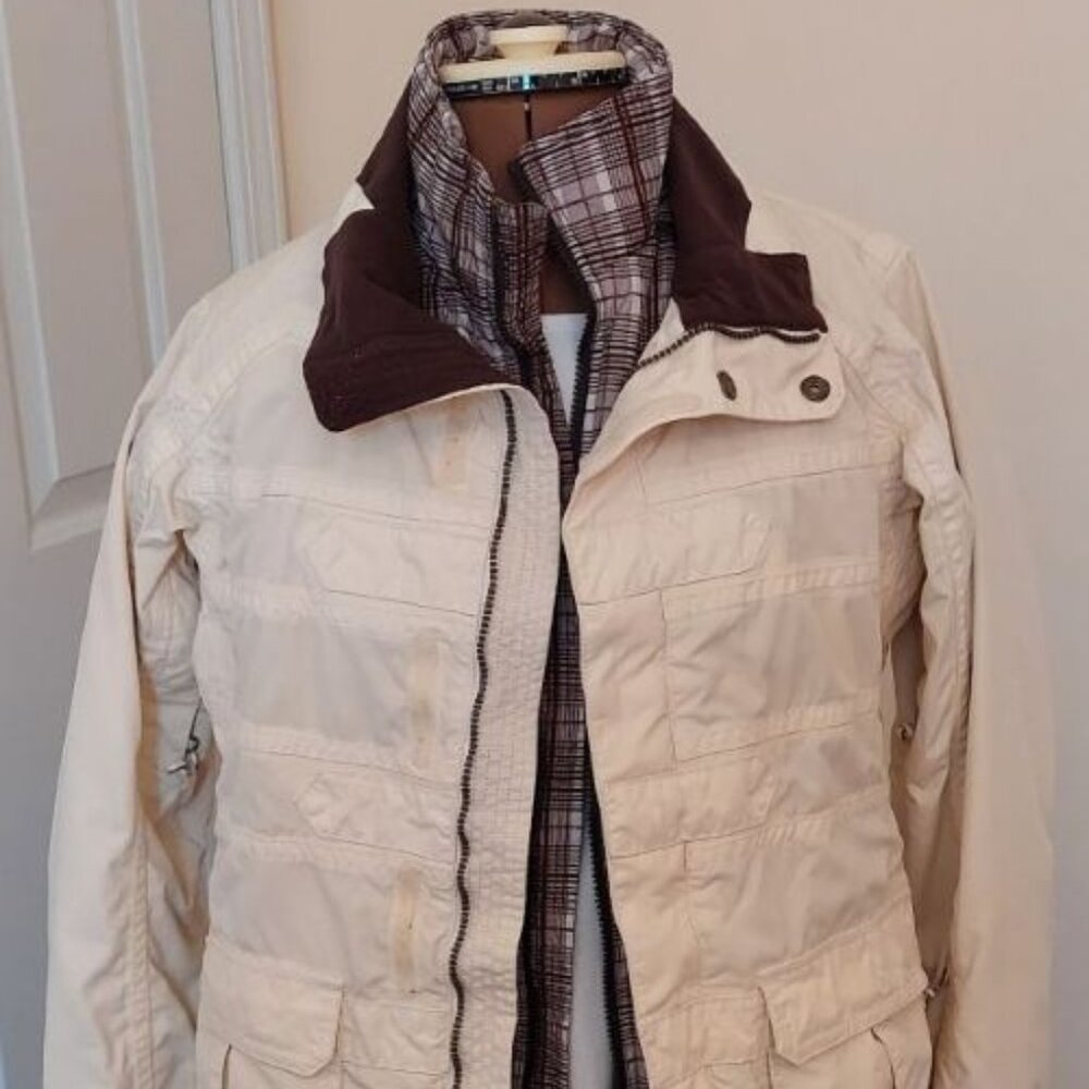 North Face Coat Women SZ M Cream Compass AW7H 2 Part Hooded